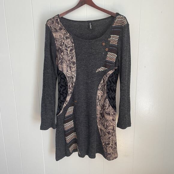 Sacred Threads Dresses & Skirts - Sacred Threads Boho Tunic Mini Dress M Patchwork Crochet Festival Lagenlook